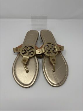 Tory Burch Gold Women's Logo Toe-Post Sandals